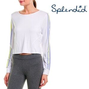 SPLENDID Top Vented Slit Back White Rayon Fitness Tee Athletic Workout Yoga